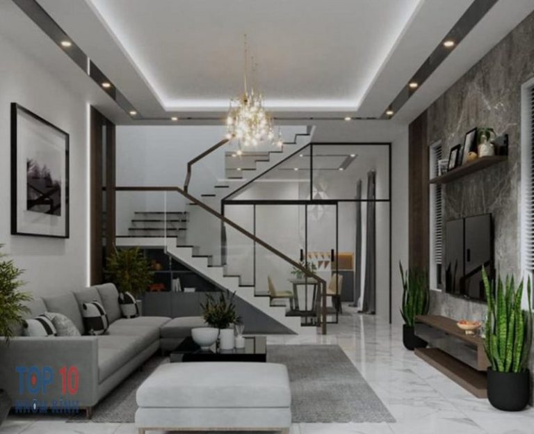 Cầu thang kính cường lực có trụ là khá phổ biến