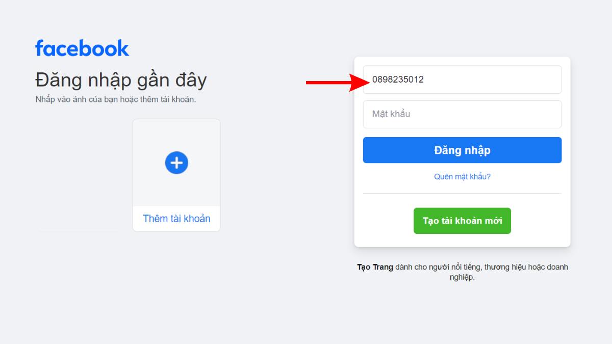 Giao diện đăng nhập Facebook quen thuộc trên các thiết bị máy tính và di động.